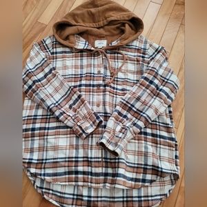 Button up hooded shirt